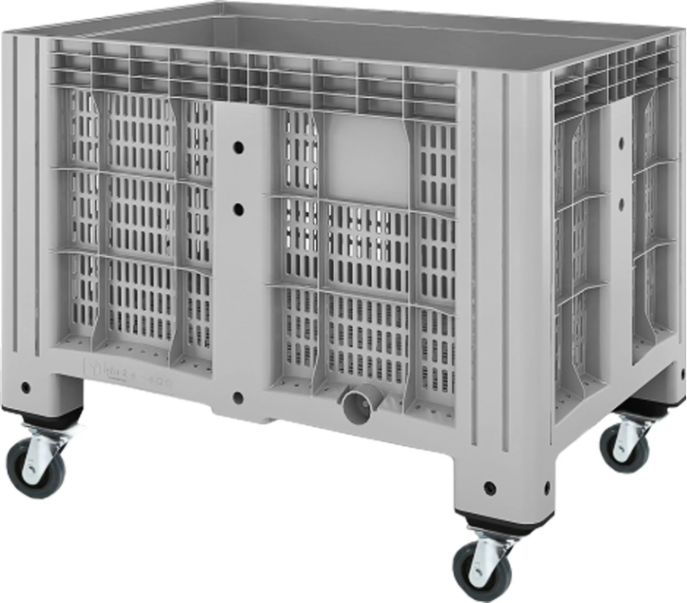 Контейнер 1200х800х913 мм перфорированный серый на колёсах купить в Москве Контейнер 1200х800х913 мм перфорированный серый на колёсах купить в Москве