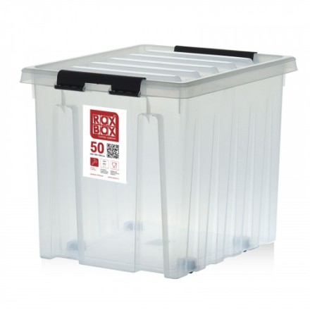 Контейнер Rox Box Original 50 (500х390х390 мм с крышкой и клипсами, на роликах, прозрачный) купить в Москве