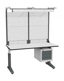 Стол монтажный ДиКом СР-150-01, ESD Thermopal, регулировка винтом, экран Э3, с подвесной тумбой, со светильником