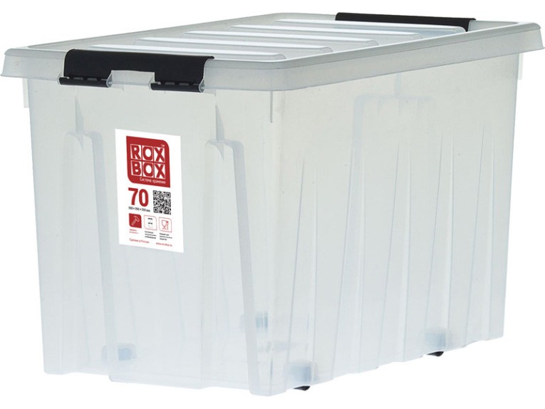 Контейнер Rox Box Original 70 (580х390х350 мм с крышкой и клипсами, на роликах, прозрачный) купить в Москве