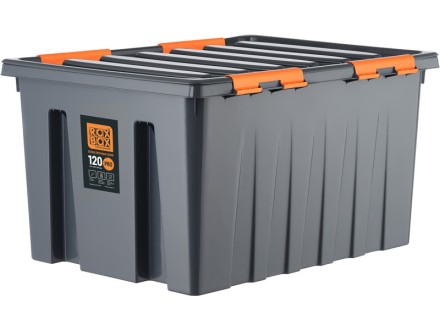 Контейнер особопрочный Rox Box PRO 120 (740х565х400 мм с крышкой и клипсами, на роликах, антрацит) купить в Москве