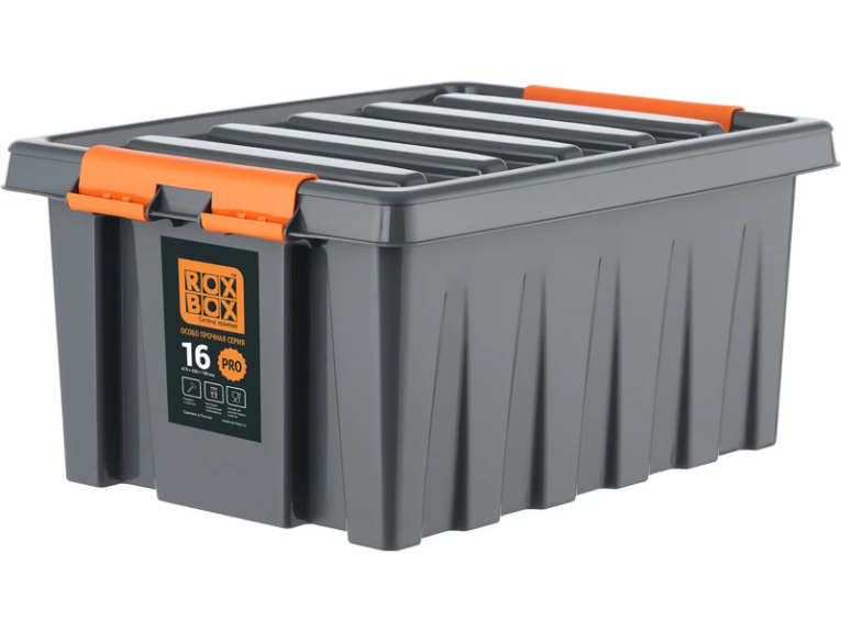 Контейнер особопрочный Rox Box PRO 16 (415х300х190 мм с крышкой и клипсами, антрацит) Контейнер особопрочный Rox Box PRO 16 (415х300х190 мм с крышкой и клипсами, антрацит)