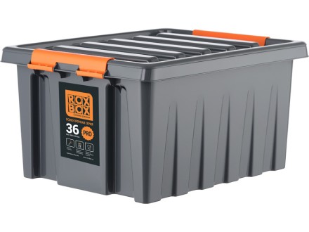 Контейнер особопрочный Rox Box PRO 36 (500х390х250 мм с крышкой и клипсами, антрацит) купить в Москве