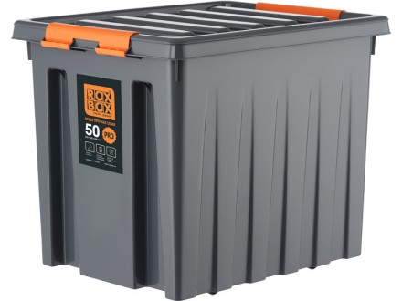 Контейнер особопрочный Rox Box PRO 50 (500х390х390 мм с крышкой и клипсами, на роликах, антрацит) купить в Москве