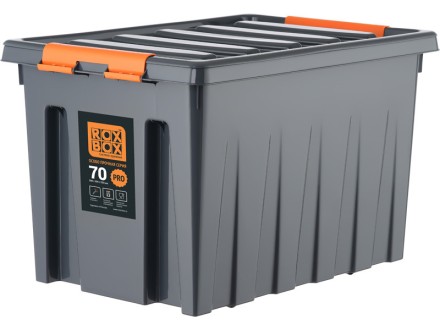 Контейнер особопрочный Rox Box PRO 70 (589х396х355 мм с крышкой и клипсами, на роликах, антрацит) купить в Москве
